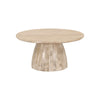 Front view of the Truffle coffee table featuring a circular top and a thick dome-shaped pedestal base in a light natural oak finish