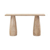 Front view of the Truffle console table in natural light mango wood featuring two large architectural pillar-style legs