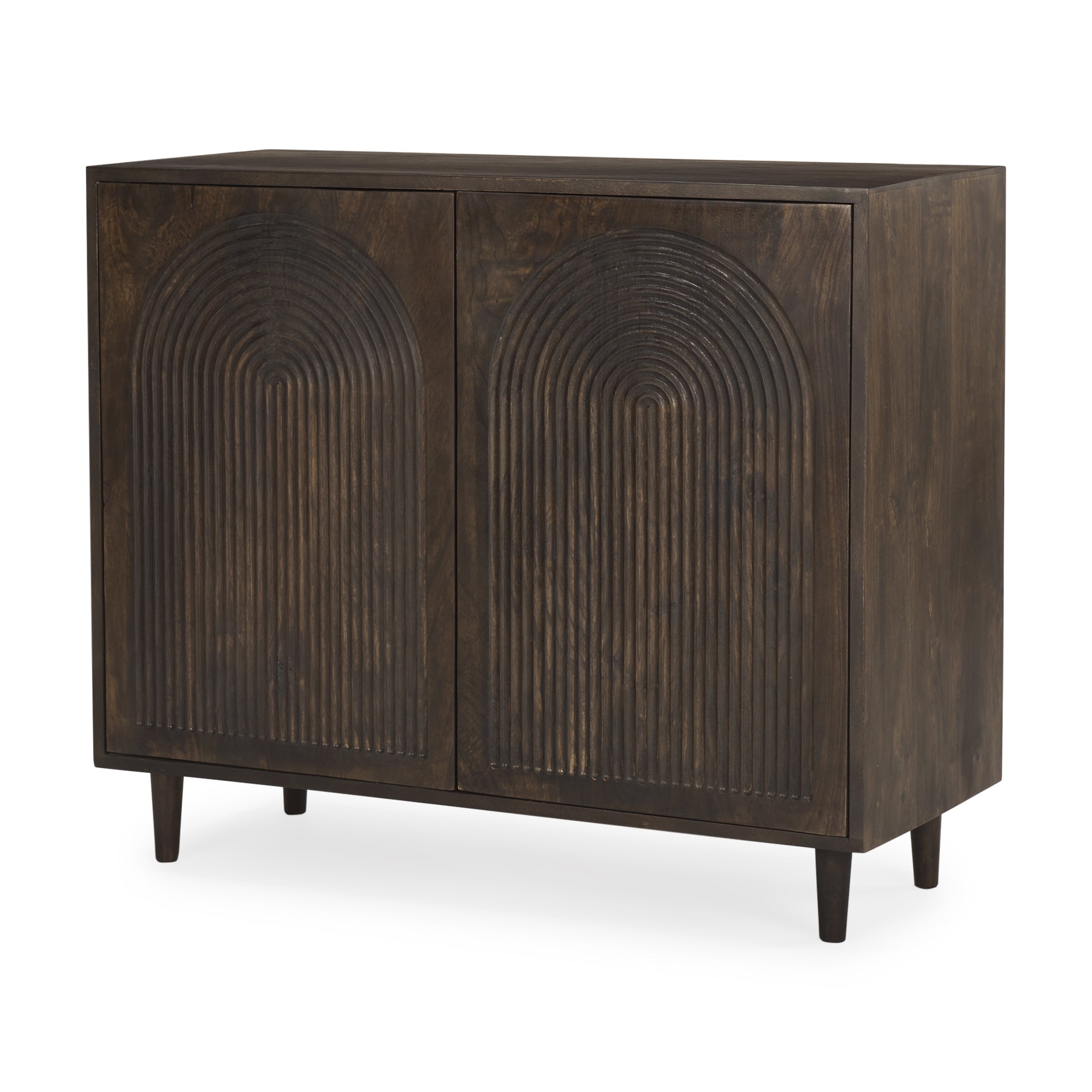 Front view of Tucker 2 door accent cabinet in light natural wood finish