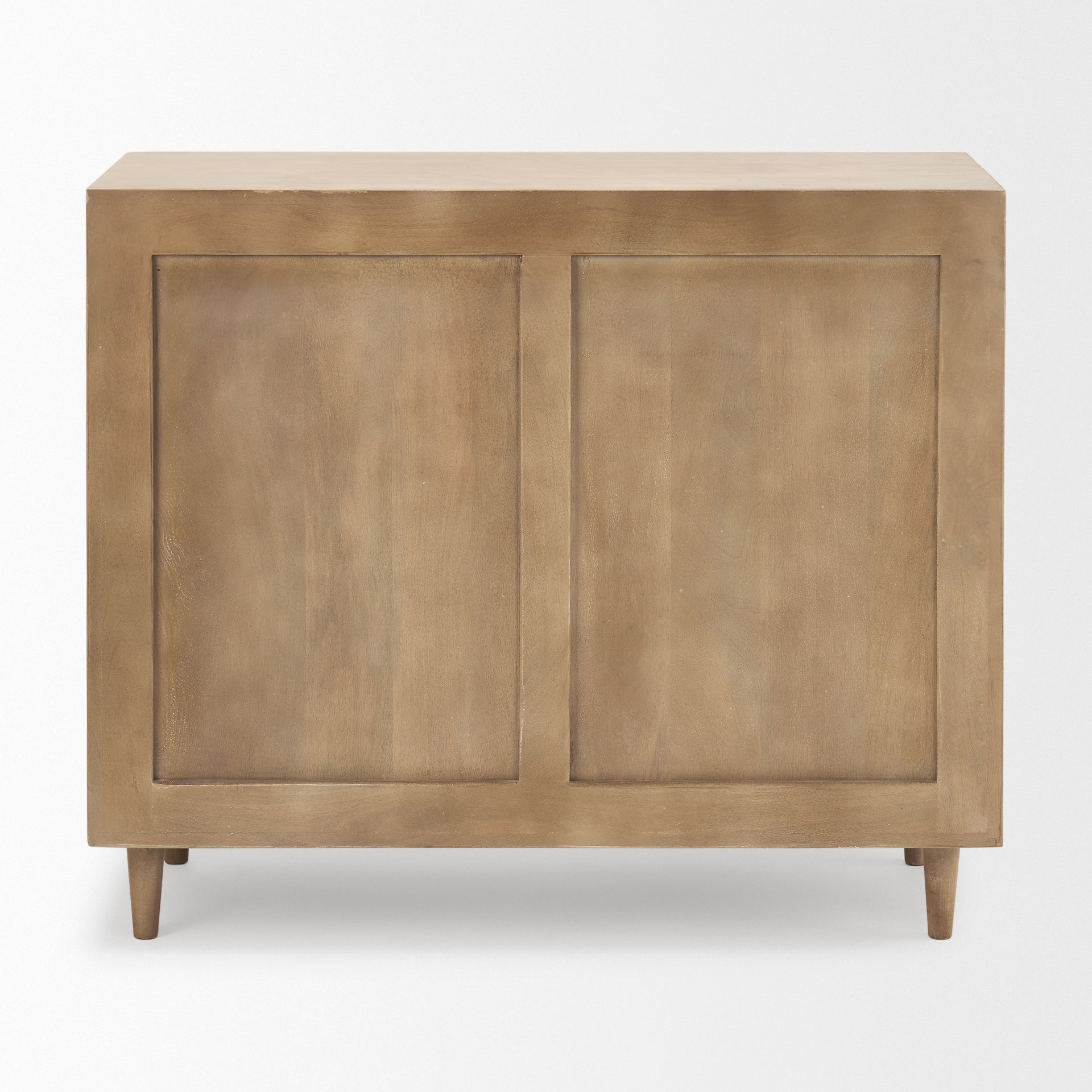 Front view of Tucker 2 door accent cabinet in light natural wood finish