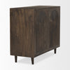 Three quarter angle view of the dark wood Tucker cabinet with tapered legs