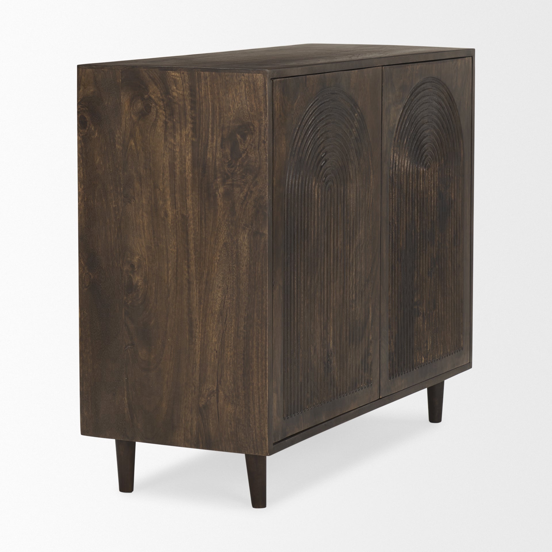 Front view of Tucker 2 door accent cabinet in light natural wood finish