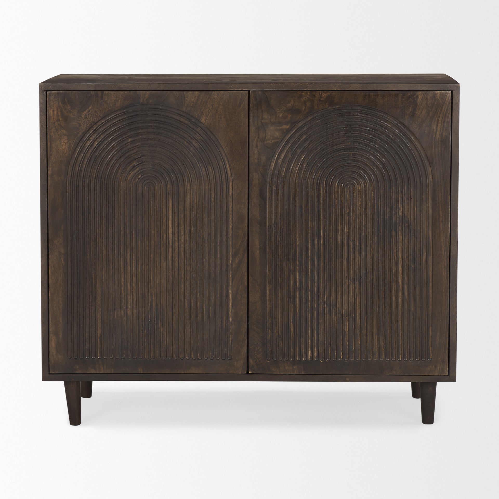 Front view of Tucker 2 door accent cabinet in light natural wood finish