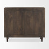 View of the back panel on the dark wood Tucker accent cabinet