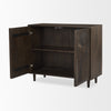 Tucker dark wood cabinet with open doors showing interior shelving