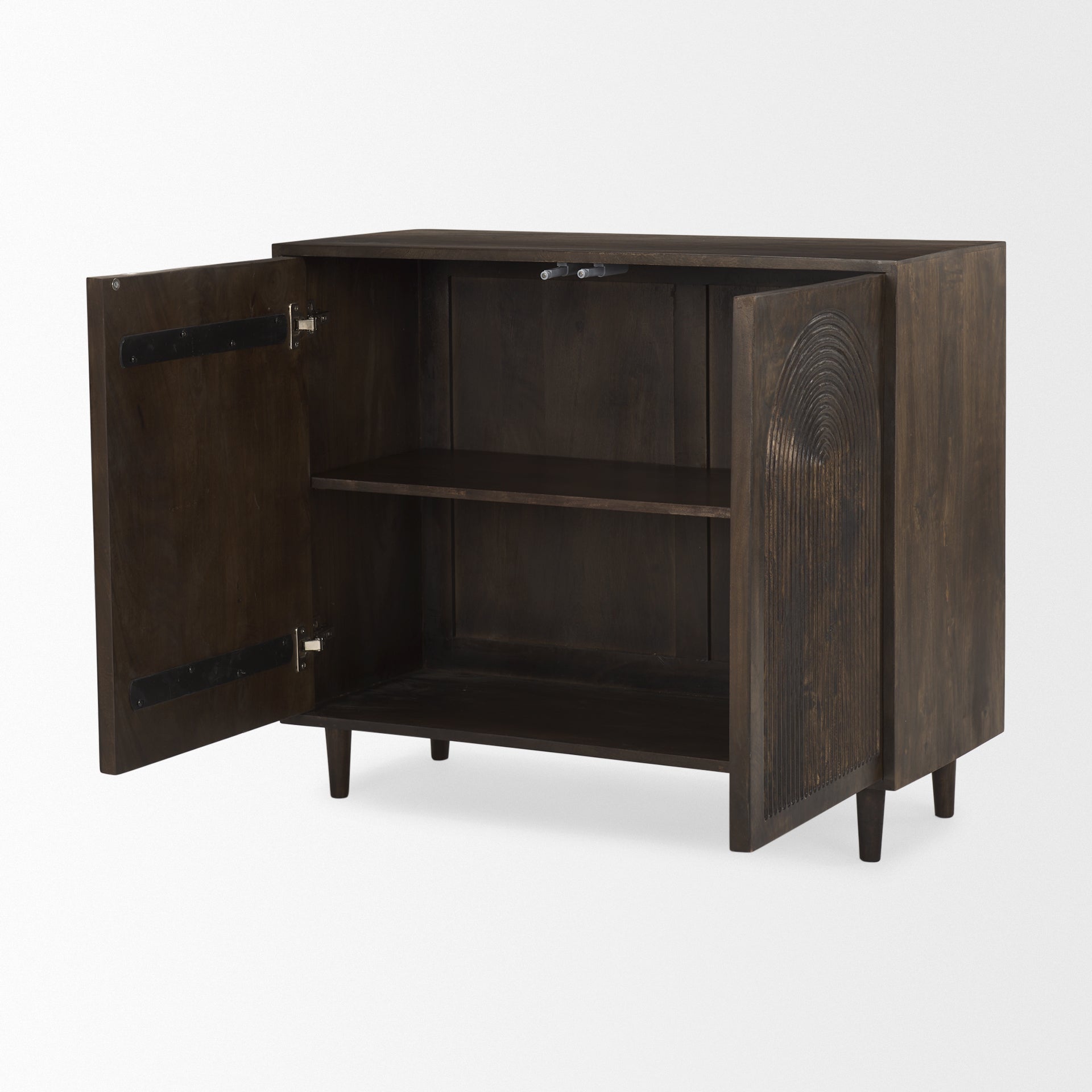 Front view of Tucker 2 door accent cabinet in light natural wood finish