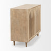 Angle view of Tucker natural cabinet highlighting the tapered wood legs