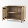 Tucker natural wood cabinet with open doors showing interior shelf storage