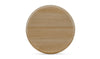 Full overhead bird's-eye view highlighting the authentic light wood grain patterns and seamless round surface
