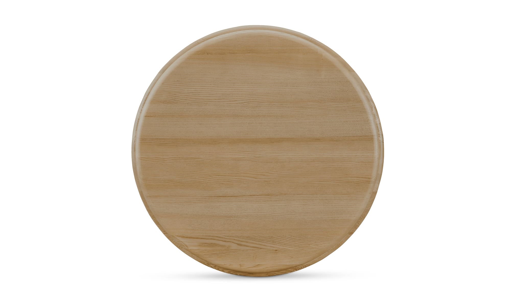 Front view of the Tutto round dining table featuring a light natural wood finish and a minimalist conical pedestal base