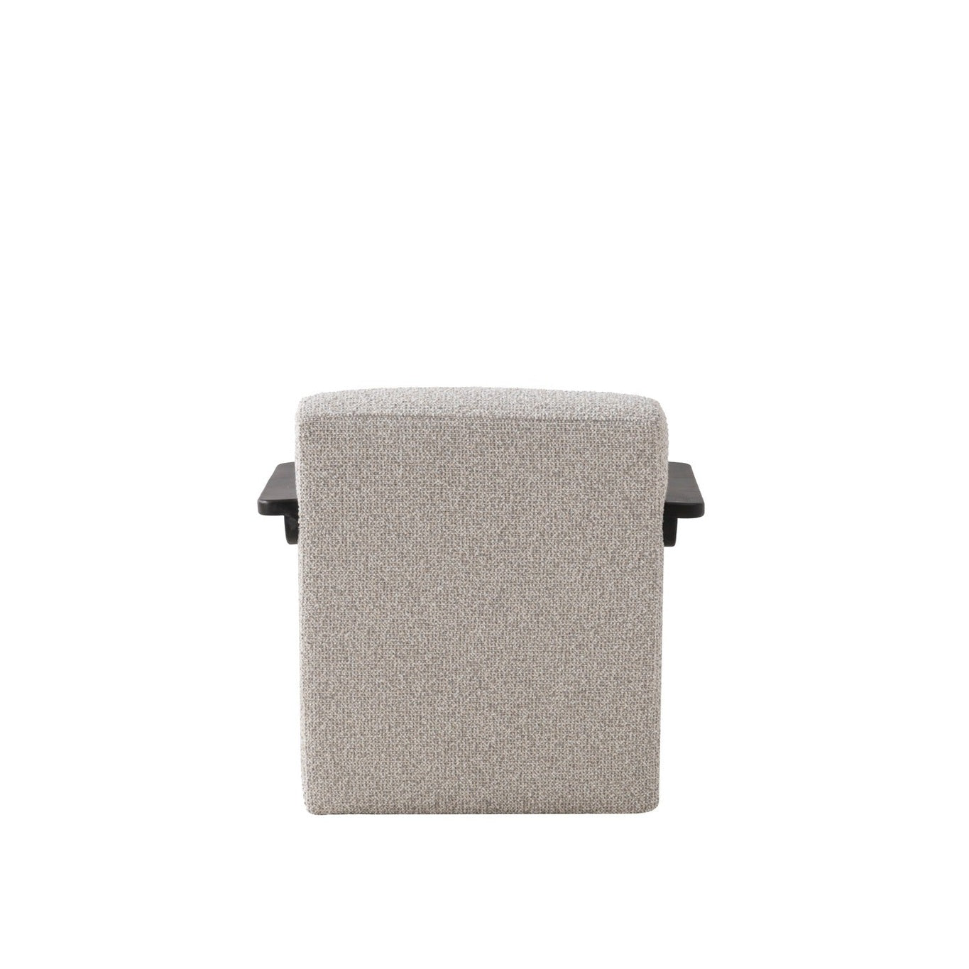 Tyra accent chair in cream fabric with dark wood armrests by Hygge Design House Vancouver