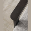 Minimalist wooden arm frame detail of Tyra accent chair