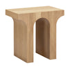 Front view of the light oak variant featuring a sculptural double-arch silhouette with a natural wood grain finish