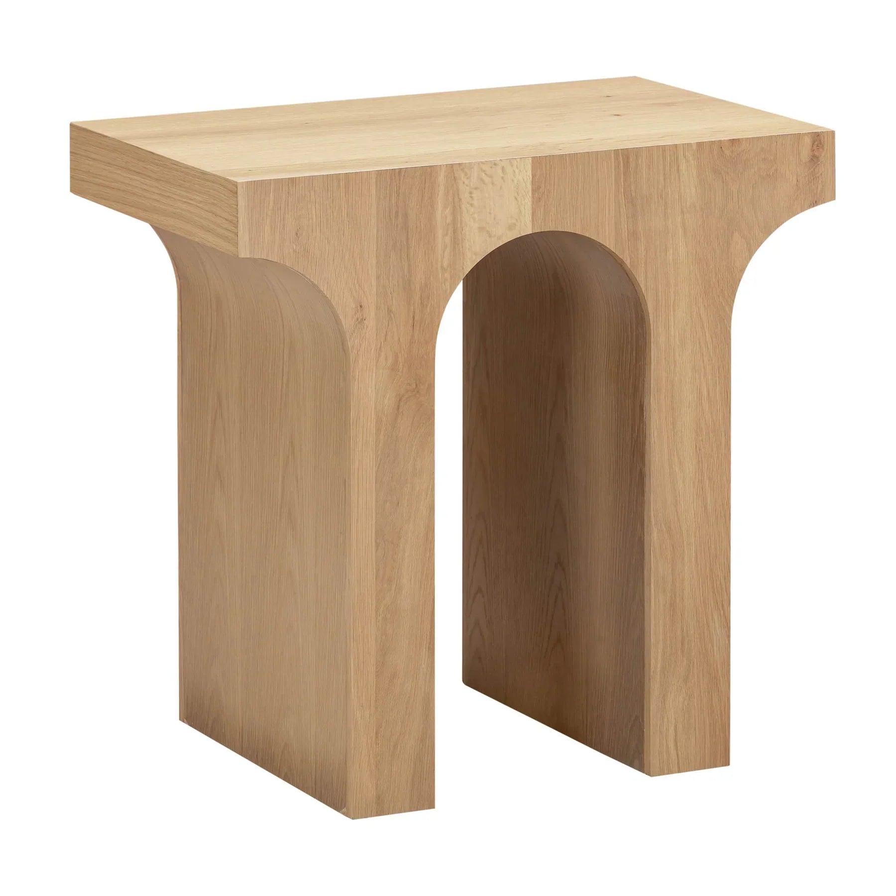 Front view of the Umbrella side table in a dark brown and white veined marble with a solid cylindrical drum silhouette