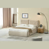 Close-up shot of the headboard wing highlighting the architectural silhouette and the high-quality seam construction