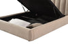 Detailed internal shot showing the sturdy black metal storage frame and the hydraulic lift system for under-bed access