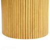 Macro detail shot focusing on the rhythmic vertical fluted wood texture of the sturdy cylindrical table base