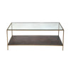 Front view of the Venus coffee table featuring a circular beige travertine top supported by a thick cylindrical base with vertical wood fluting
