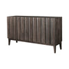 Three-quarter perspective view of the Vertical sideboard featuring a dark ash wood finish and a deep vertical fluted texture across four doors