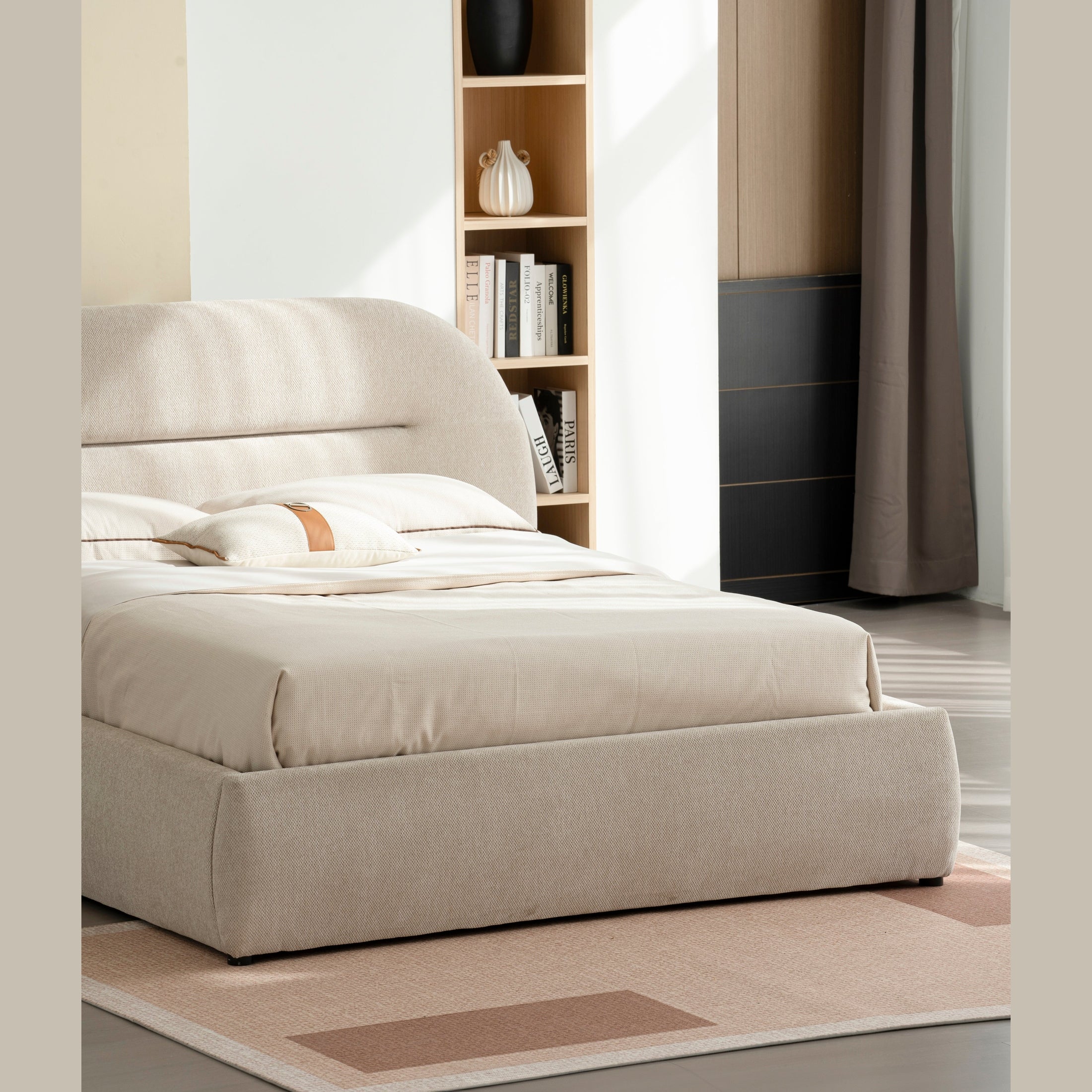 Straight-on side view showcasing the slim profile and the rhythmic pattern of the fluted wood construction