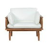 Vineyard outdoor club chair with teak frame and white cushions front view