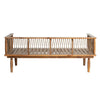 Full rear view of the empty Vineyard loveseat frame showcasing the craftsmanship of the woven rope backing
