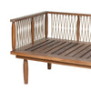 Close-up of the wooden slatted seat and woven rope joint detail on the Vineyard outdoor collection