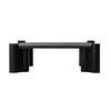 Front view of the Vito square coffee table in a matte black oak finish featuring thick fluted cylindrical legs