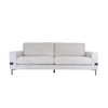 Vorda corduroy fabric sofa front view with vertical lines and copper metal legs
