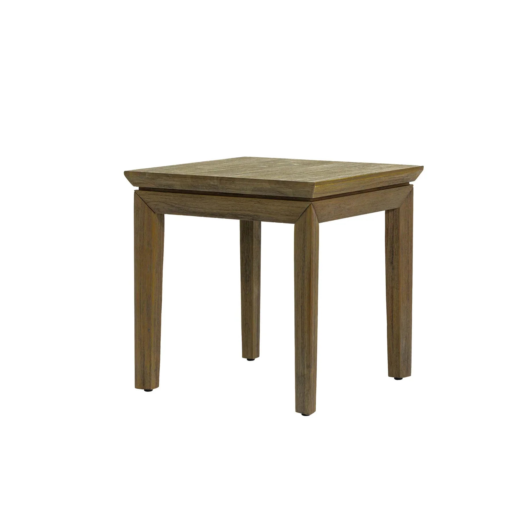 Profile view of the West side table featuring a modern C-shaped cantilever design in light brown wood