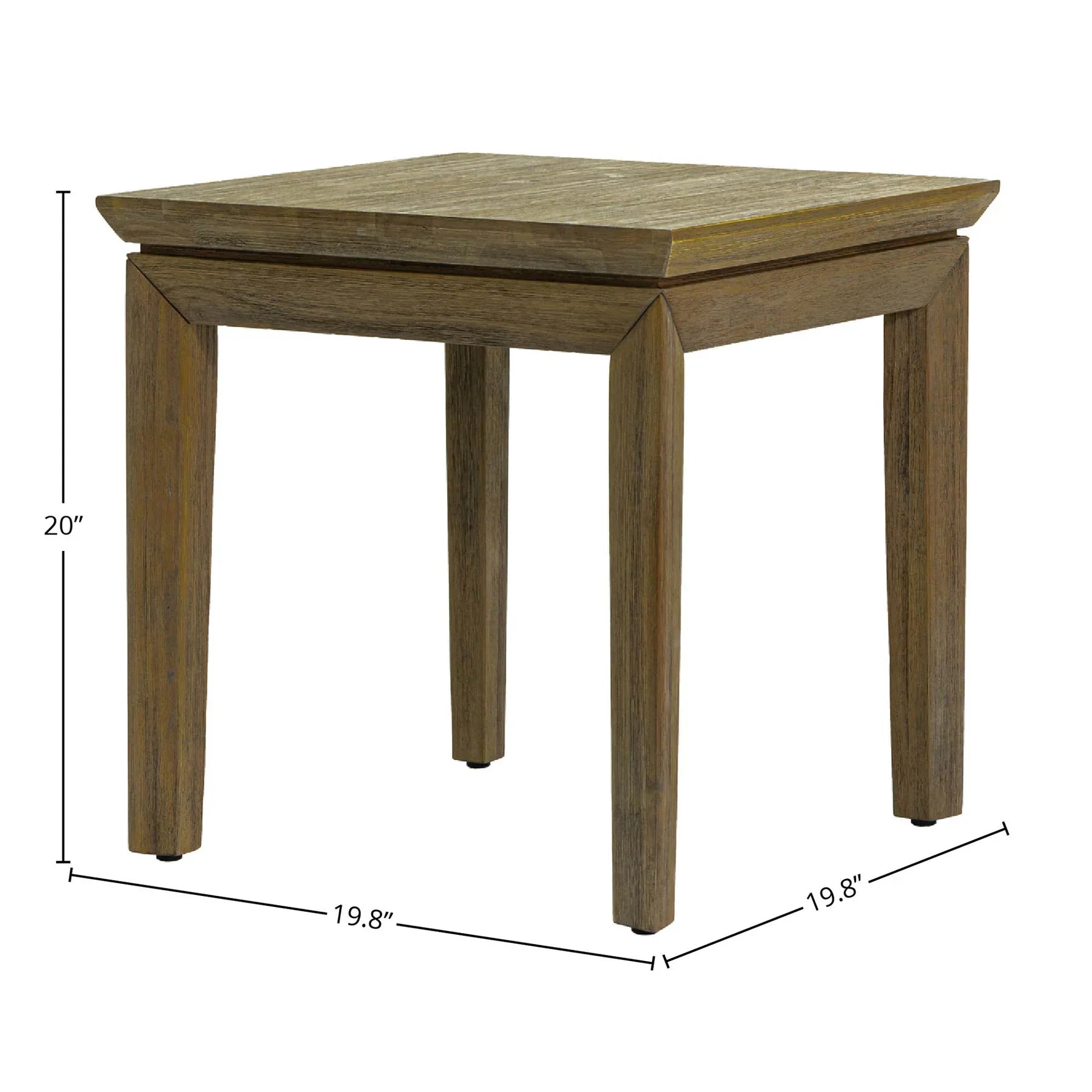 Profile view of the West side table featuring a modern C-shaped cantilever design in light brown wood