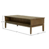 Product shot of the West coffee table with dimensional markers for height, width, and depth