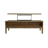 Front view of the West coffee table with the lift-top mechanism extended to reveal internal storage compartments