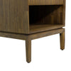 Close-up perspective focusing on the high-quality wood joinery and the clean lines of the open square-leg base
