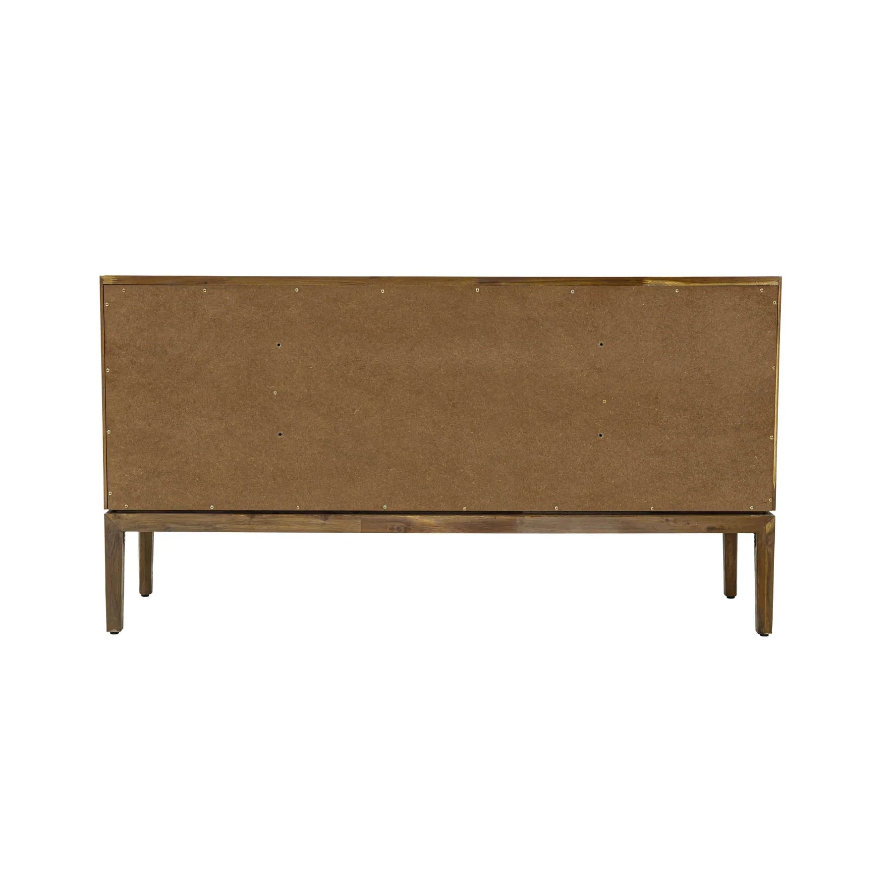 Front view of the West 6-drawer double dresser featuring a rich natural wood finish, dark circular knobs, and top drawers with vertical fluted detailing