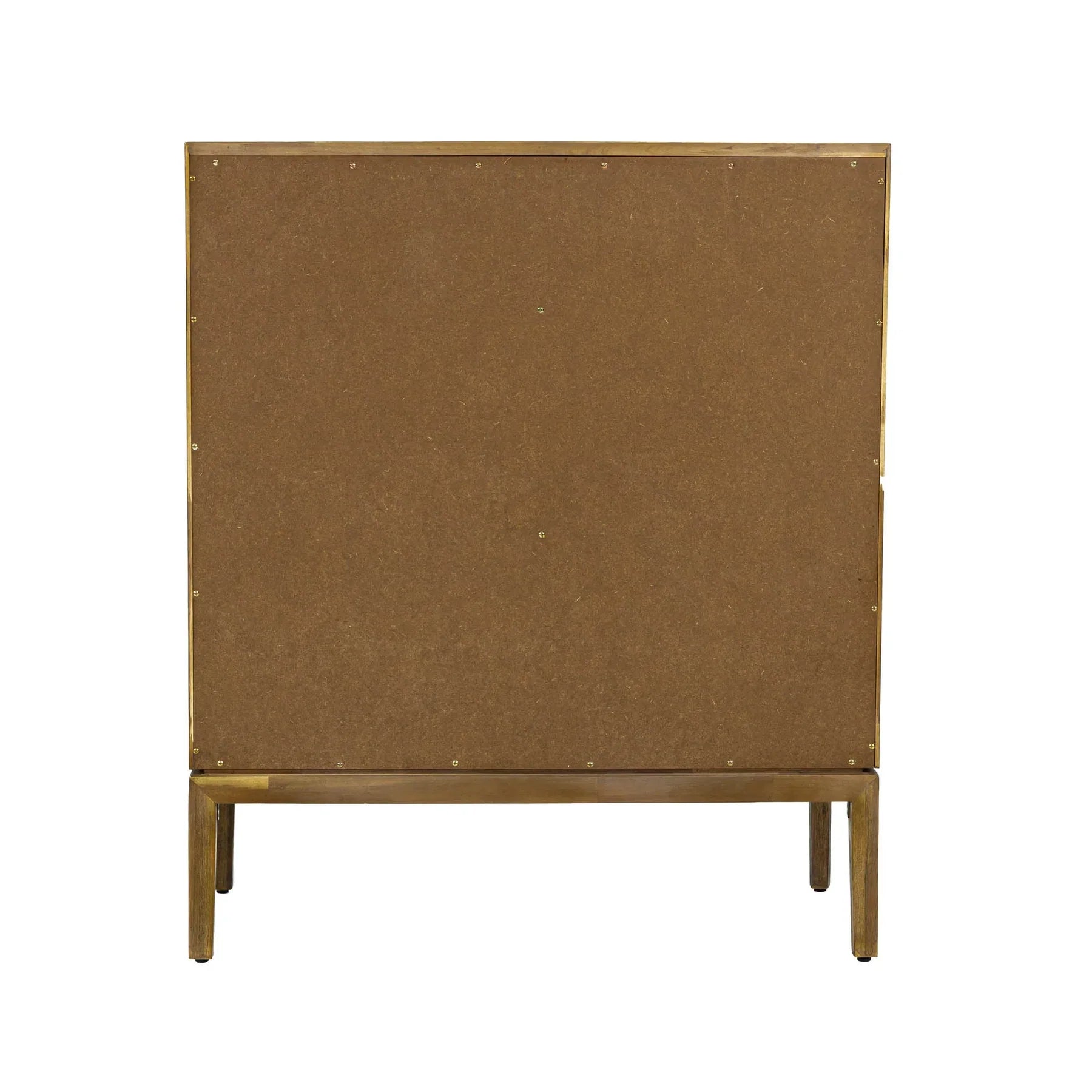 Front view of the West 5-drawer vertical chest featuring a rich natural wood finish, dark circular knobs, and a top drawer with vertical fluted detailing
