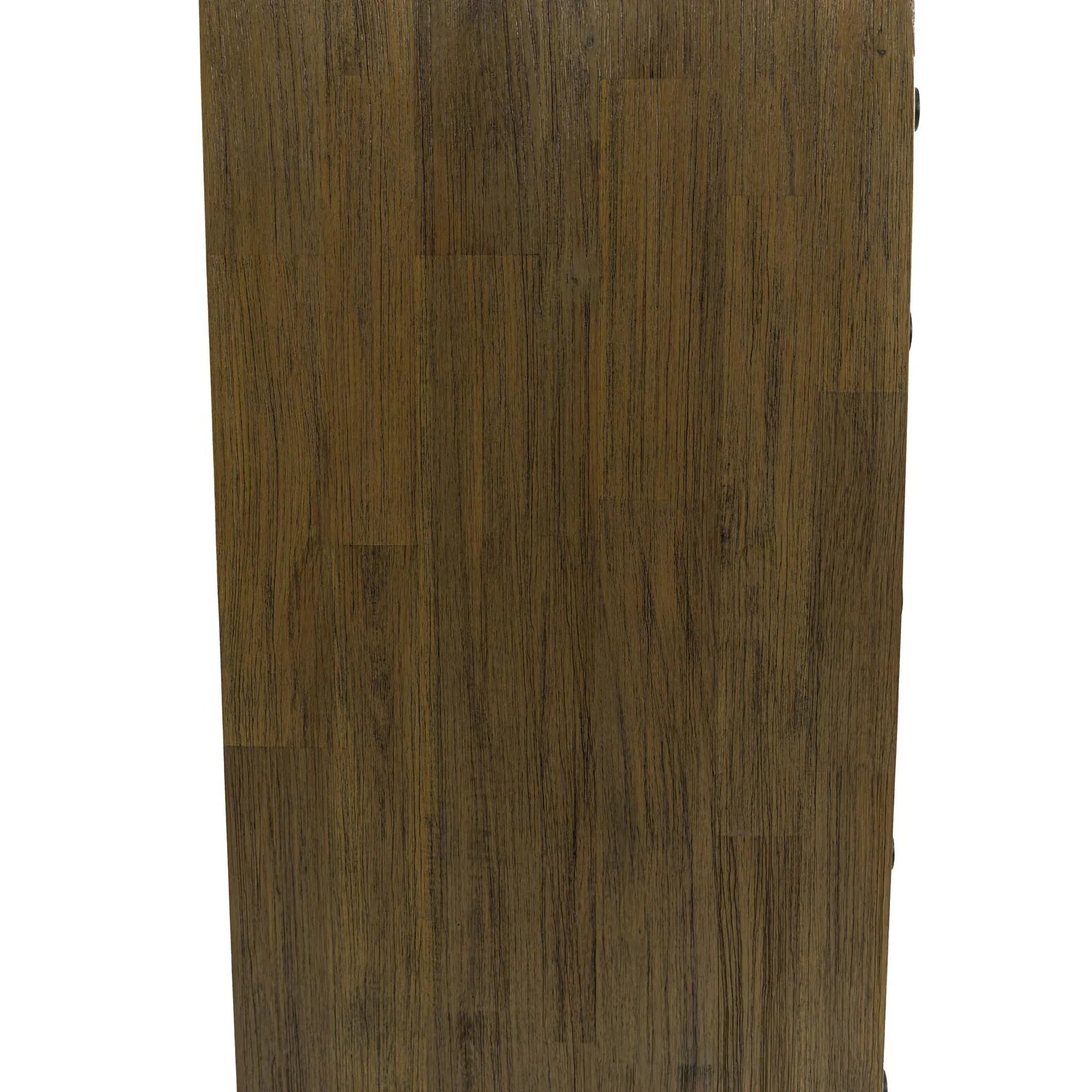 Front view of the West 5-drawer vertical chest featuring a rich natural wood finish, dark circular knobs, and a top drawer with vertical fluted detailing