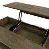 Close-up shot focusing on the deep wooden storage compartment beneath the lift-top surface