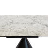Bird's-eye view detail highlighting the realistic grey veining and smooth polished finish of the round faux marble tabletop