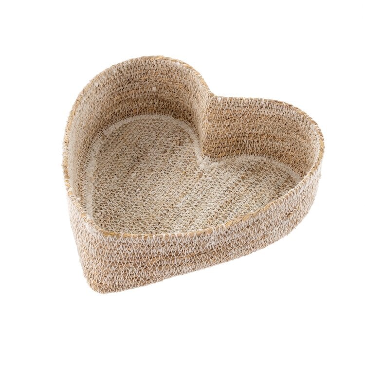 Heart Seagrass Basket, White-thumbmail-1
