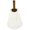 Close-up shot focusing on the solid white marble conical base and the warm brass-finished metal stem