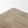 Macro detail shot focusing on the weathered surface and natural distressed characteristics of the reclaimed wood tabletop