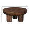 Product shot of the Wilder coffee table with dimensional markers for height and diameter
