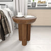 Low-angle detail shot focusing on the sturdy cylindrical legs and the clean joinery where the pedestal base meets the tabletop