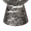 Side-profile close-up highlighting the continuous white veining across the charcoal stone pedestal base