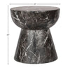 Product view highlighting the 18 inch diameter and 20 inch height dimensions of the circular stone side table