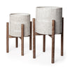 Groot Set Of Two 11.8 X 23 Eggshell Ceramic Wooden Base Plant Stands