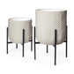 MABEL SET OF TWO 15.4 X 24.8 EGGSHELL CERAMIC BLACK IRON BASE PLANT STANDS