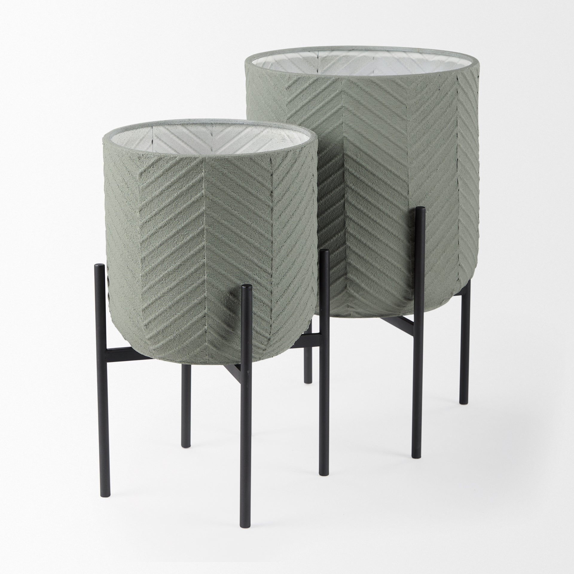 Mabel Set of Two 15.4 x 24.8 Green Top W/ Black Iron Base Plant Stands