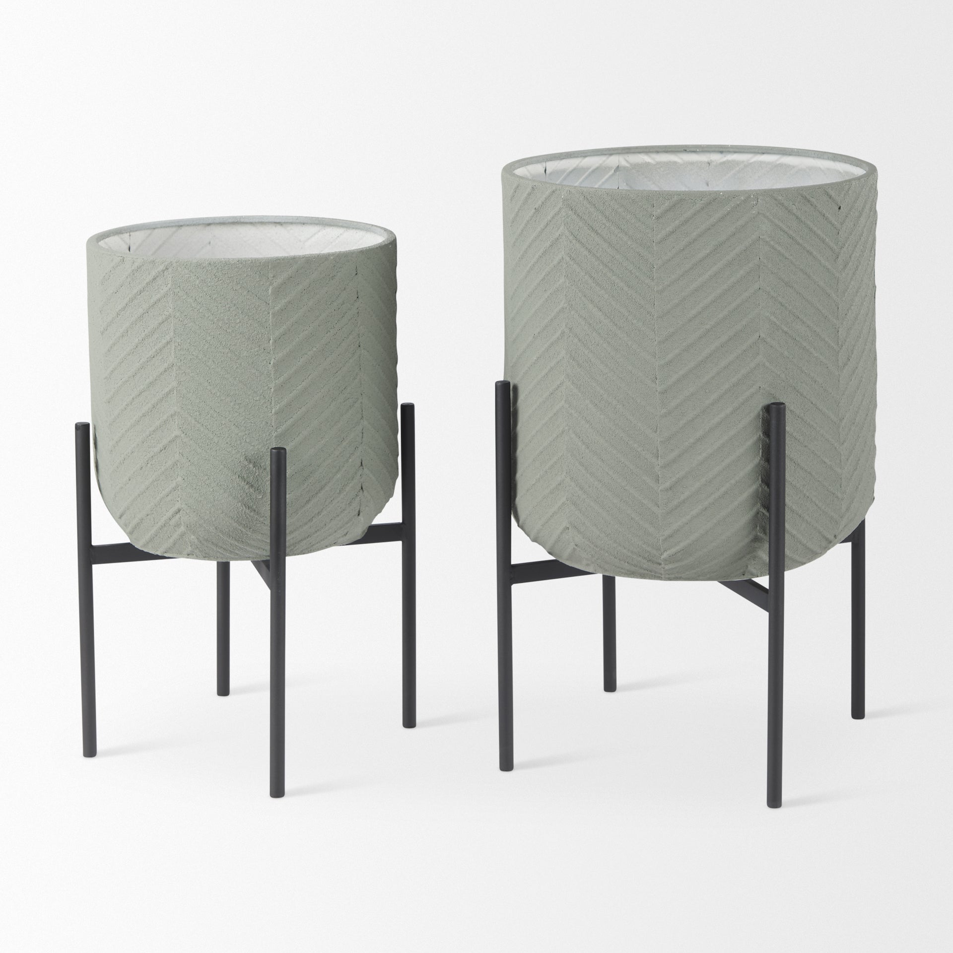 Mabel Set of Two 15.4 x 24.8 Green Top W/ Black Iron Base Plant Stands